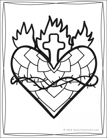 Sacred Heart Coloring Pages for Kids and Adults (20 Different Designs)