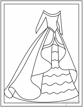 Princess dress coloring page design template • wall stickers clothing,  elegant, design | myloview.com