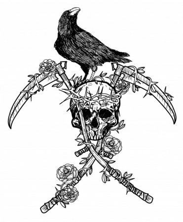 Tattoo art crow wearing a crown on a skull | Premium Vector