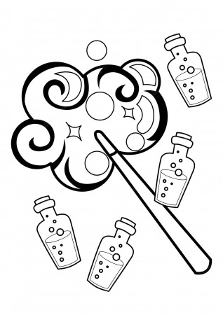 Premium Vector | Witch magic stick and potion coloring pages a4 for kids  and adult