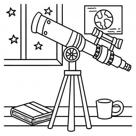 Premium Vector | Telescope coloring page for kids