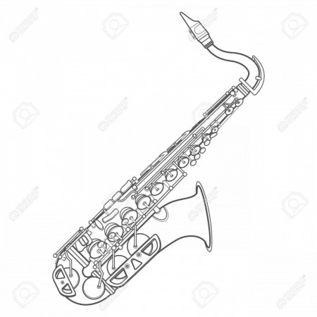 Photostock Vector Vector Grey Color Outline Brass Alto Saxophone ...