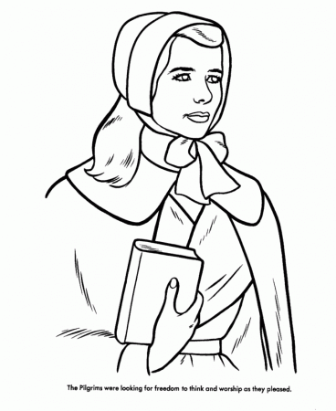 Pilgrim Thanksgiving Coloring Page Sheets - Pilgrim woman with a 