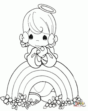 Rainbow and Angel coloring page | Free Printable Coloring Pages