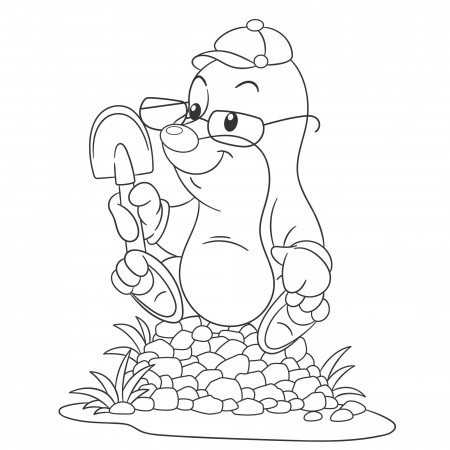 Premium Vector | Mole animal digging with a shovel. cartoon character. coloring  book page in line art style.
