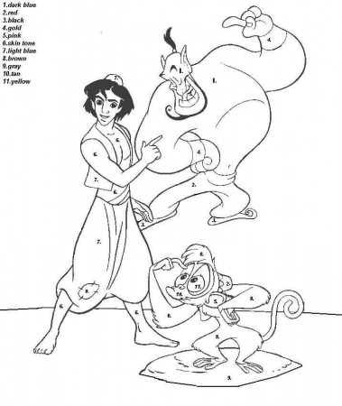 Disney Aladdin Color by Number Coloring Page - Free Printable Coloring Pages  for Kids