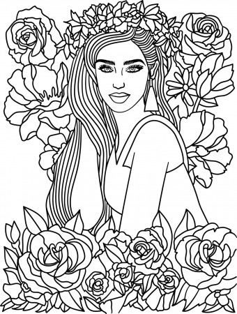 Cute Flower Girl Coloring Page for Adults 6296306 Vector Art at Vecteezy