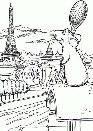 Ratatouille and Paris coloring pages for kids, printable free