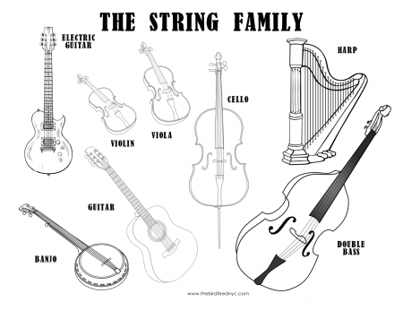 Musical Instruments Coloring Sheet- The String Family