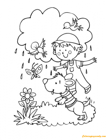 A Boy And A Dog Playing Outside Coloring Page - Free Coloring ...