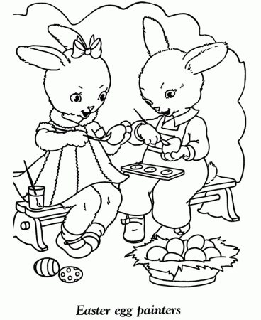easter kids fun coloring page bunnies painting eggs