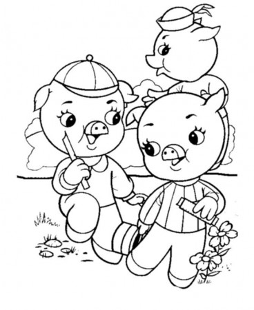Bluebonkers : 3 Pigs Coloring Sheets - Three Pigs on a nice day