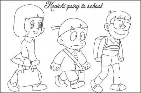 Kenichi going to school coloring page for kids: Kenichi going to 