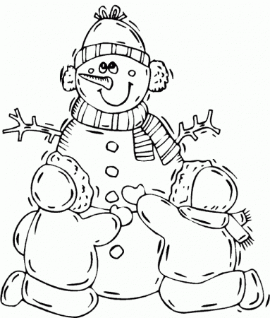 Two Little Kids Making A Cute Mr Snowman Coloring For Kids 