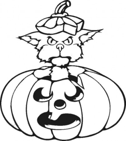 Cat In The Pumpkin Coloring For Kids - Halloween Cartoon Coloring 
