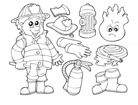 Fireman And Tools That Should Be Prepare Coloring For Kids - Kids 