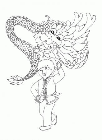 The Boy Play Dragon In Day Chinese New Year Coloring Pages 