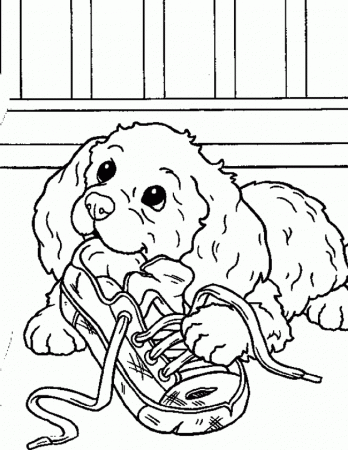 Puppies Coloring Pages : Puppies That Are Biting Shoes Coloring 