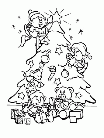 Print Elf Decorate Christmas Tree Coloring Pages or Download Elf 
