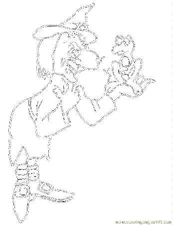 Coloring Pages Witch With Frog (Amphibians > Frog) - free 