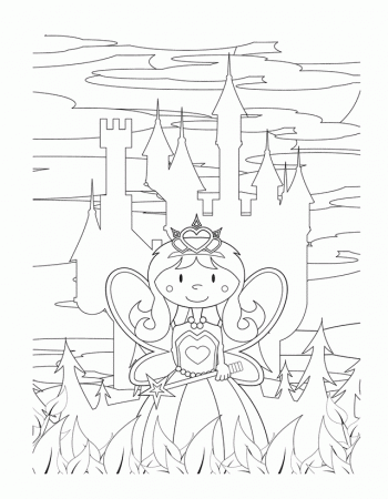 Princess and castle - Free Printable Coloring Pages