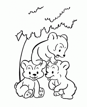 Wild Animal Coloring Pages | Bear Cubs playing Coloring Page and 