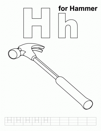 H for hammer coloring page with handwriting practice | Download 
