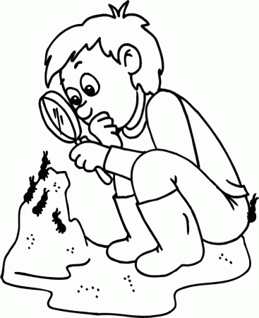 Summer Coloring Page | Boy Watching Ant Hill