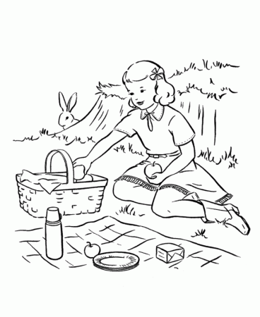 Spring Children and Fun Coloring Page 14 - Spring picnic Coloring 