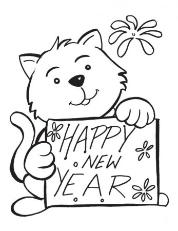 Cat with new year poster coloring pages, Kids Coloring pages, Free 