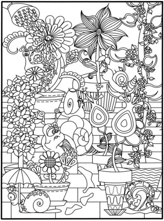 flower and snails coloring page | difficult coloring pages