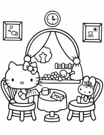 Hello Kitty At Home Coloring Page | Free Printable Coloring Pages