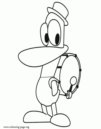 Pocoyo - Pato with a drum coloring page
