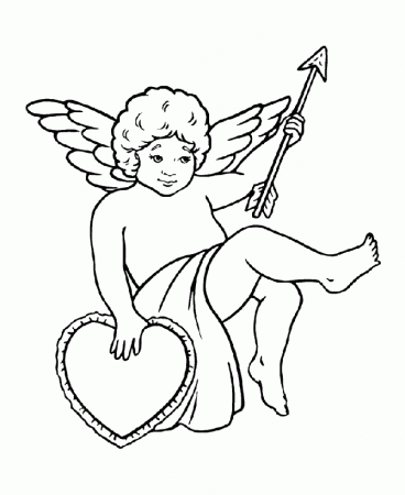 Valentine's Day Cupids Coloring Pages - Cupid with a heart and 