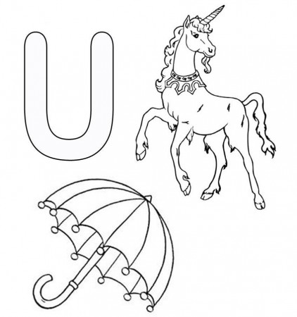 Letter U Is For Umbrella And Horse Coloring Pages - Activity 