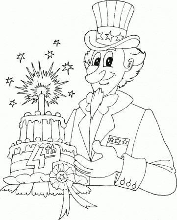 Uncle Sam with 4th of July cake coloring page - coloring.