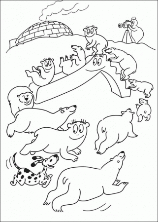 Coloriage de Les barbapapa, dessin Avec des ours sur la banquise à 