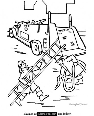 Fire Truck with Firemen in Action Printable Coloring Page 