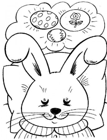 Easter Bunny Sleeping And Thinking About Easter Egg Coloring Pages