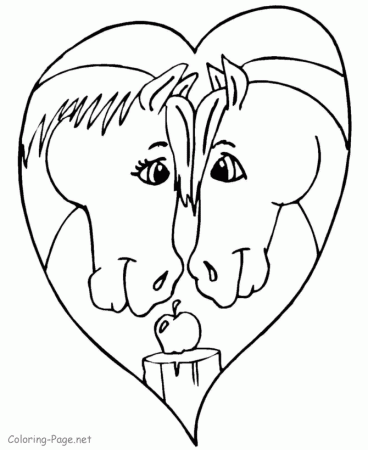 Valentine coloring page - Horses! | Valentine coloring / Cookie print…