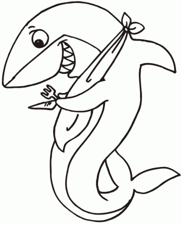 Shark Coloring Page | Shark With Fork & Knife