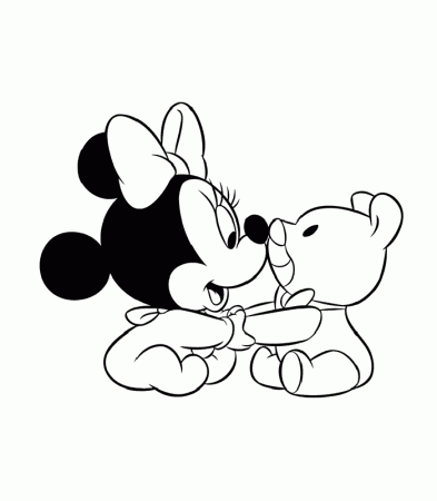 Baby Minnie and Teddy Coloring Page | Kids Coloring Page