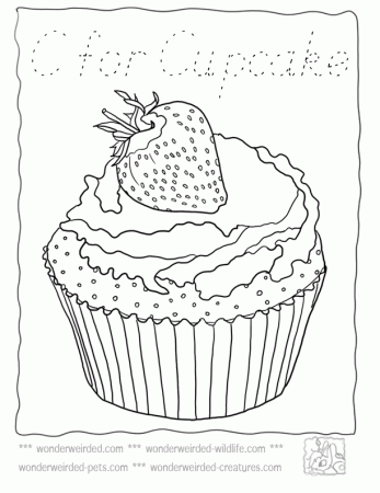 Garnish With A Strawberry Fruit Cupcake Coloring Pages 