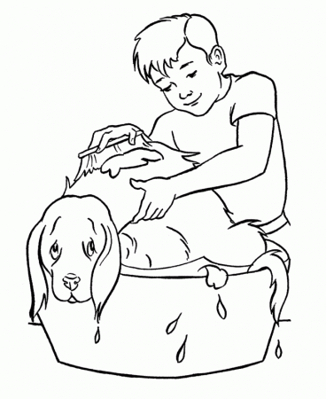 Dog Coloring Pages | Printable Dog Bath coloring page sheet 