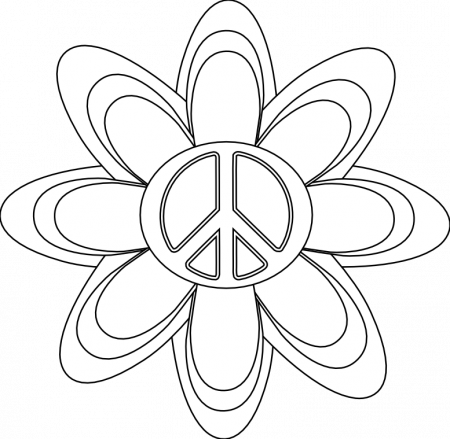 Peace Symbol Peace Sign Flower 144 Black White Line Art Coloring 