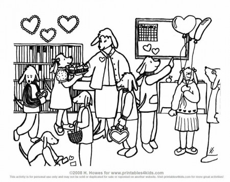Valentines Day Classroom Coloring page pups : Printables for Kids 