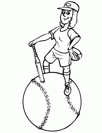 girl playing baseball Colouring Pages