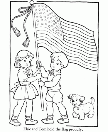 USA-Printables: Veterans Day Coloring Pages - Boy and Girl with US 