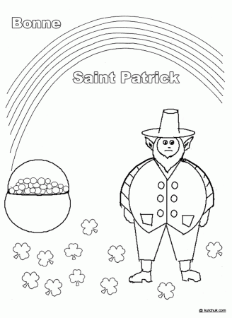 Saint Patrick colorings, shamrock, dragon, leprechaun, rainbow 