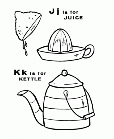 ABC Alphabet Coloring Sheet - J/K is for Juice / Kettle 